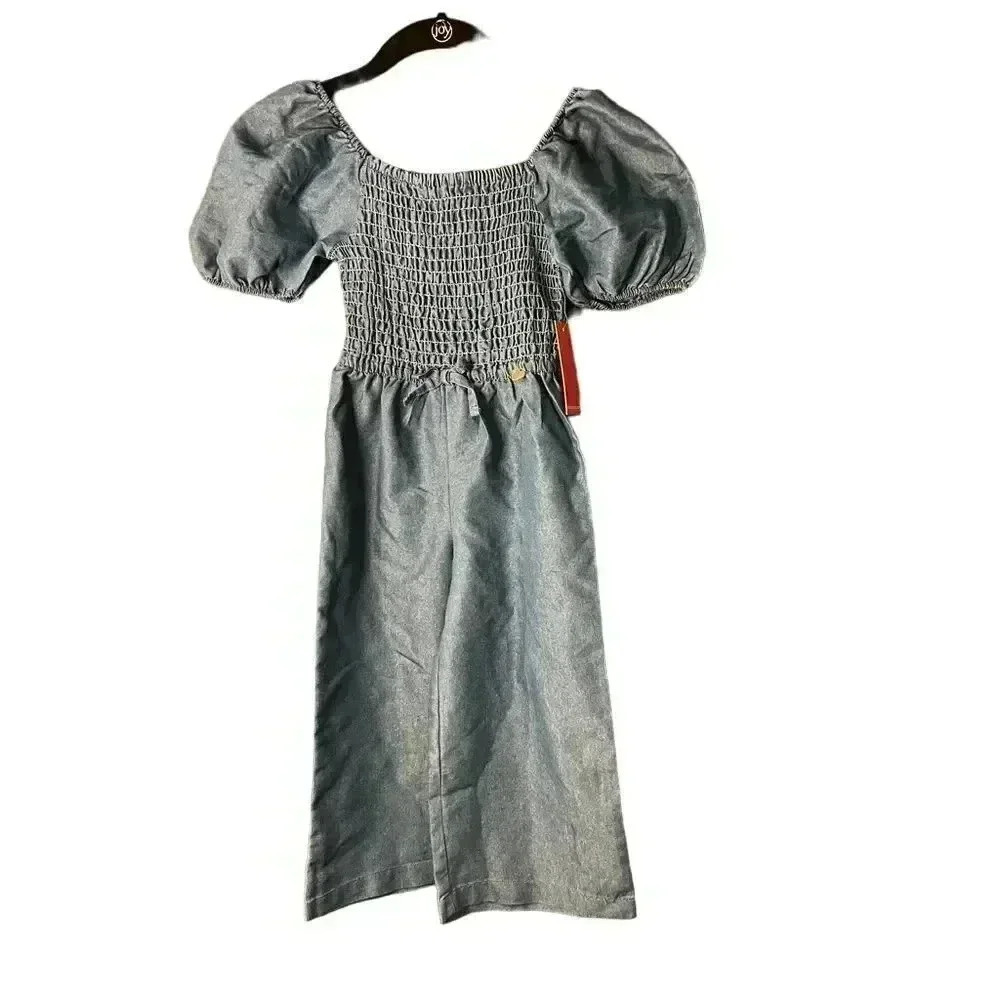 Trendy Denim Smocked Puff Sleeve Midi Dress‎ Casual Summer Outfit D28